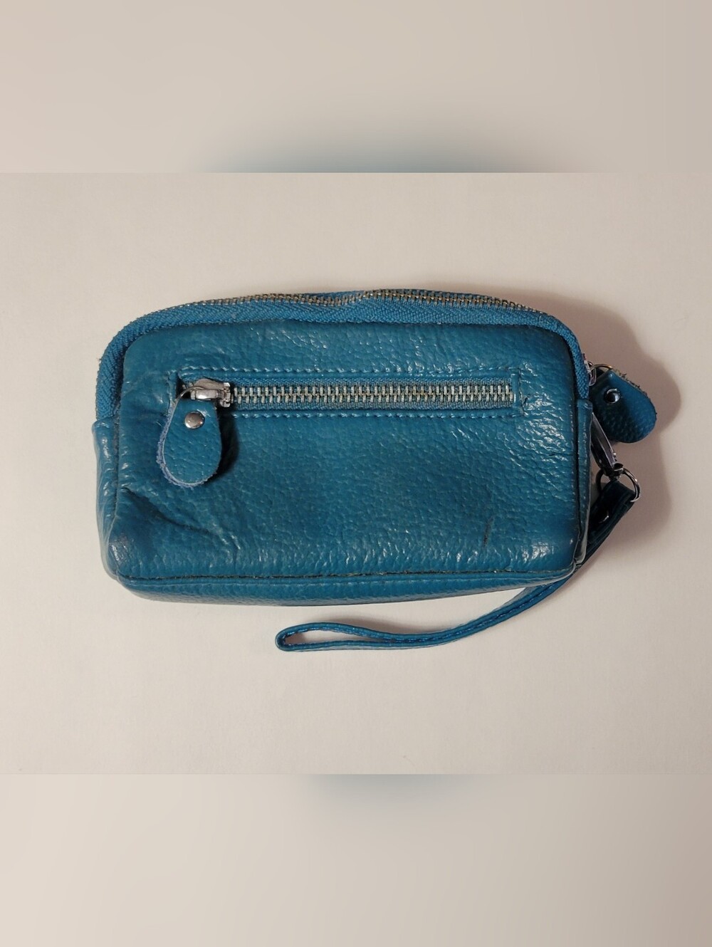 Teal Faux Leather Wristlet Wallet - Blue